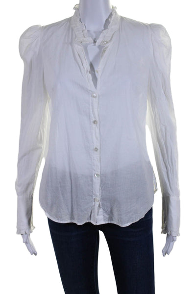 Veronica Beard Jeans Womens Button Front Crew Neck Shirt White Cotton Size Small