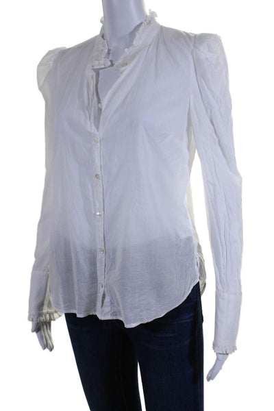 Veronica Beard Jeans Womens Button Front Crew Neck Shirt White Cotton Size Small