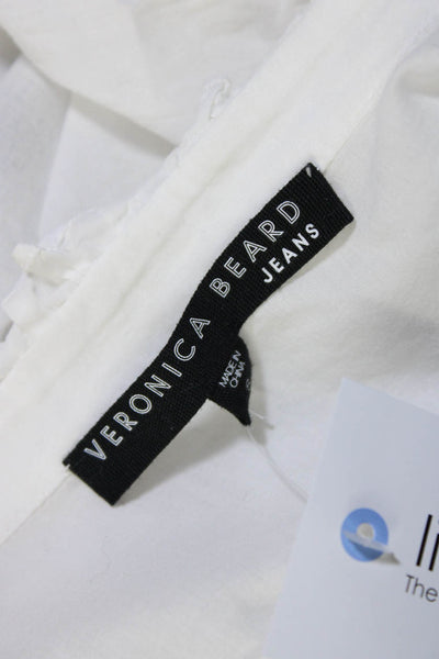 Veronica Beard Jeans Womens Button Front Crew Neck Shirt White Cotton Size Small