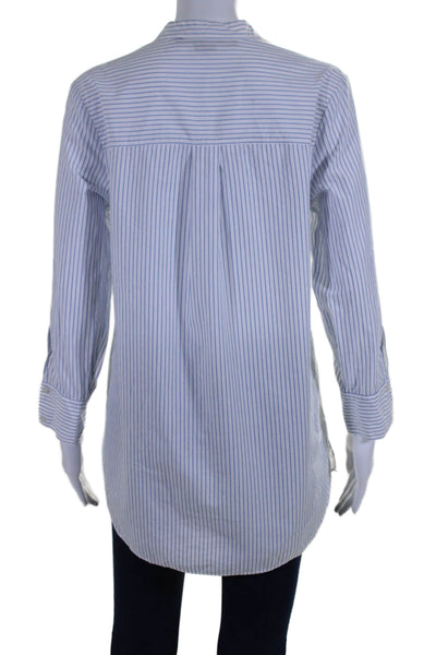 Veronica Beard Jeans Womens 3/4 Sleeve Vertical Striped Shirt White Blue Small