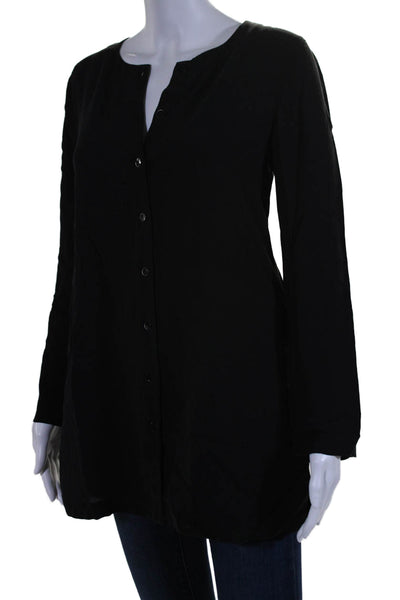 Eileen Fisher Womens Silk Black Long Sleeve Button Down Tunic Shirt Size XXS