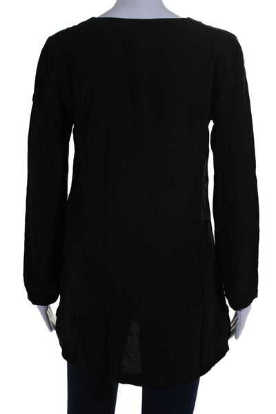 Eileen Fisher Womens Silk Black Long Sleeve Button Down Tunic Shirt Size XXS