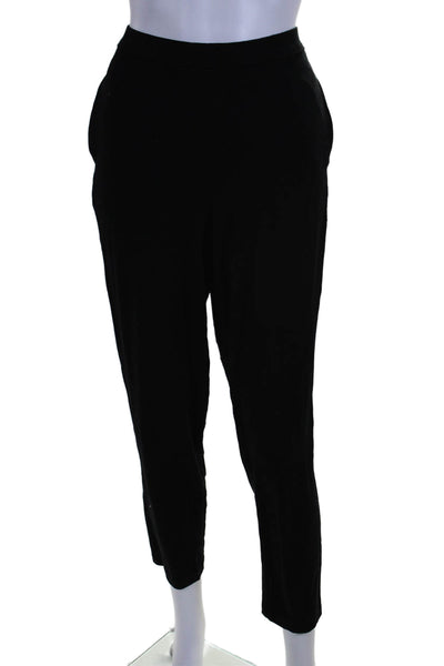 Eileen Fisher Womens Solid Black High Waisted Pull On Tapered Leg Pants Size M