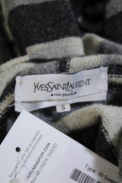 Yves Saint Laurent Womens Wool Striped Button Up Cardigan Sweater Gray Size S