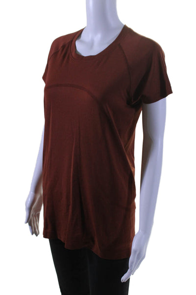 Lululemon Womens Textured Round Neck Short Sleeve Activewear Top Brown Size S