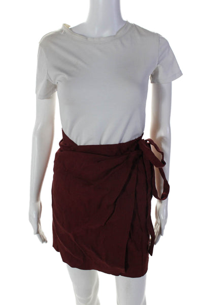 Etoile Isabel Marant Womens Dark Red Linen Mini Wrap Skirt Size 34