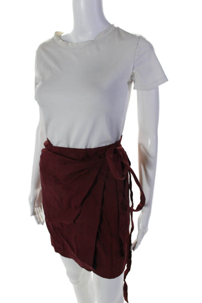 Etoile Isabel Marant Womens Dark Red Linen Mini Wrap Skirt Size 34