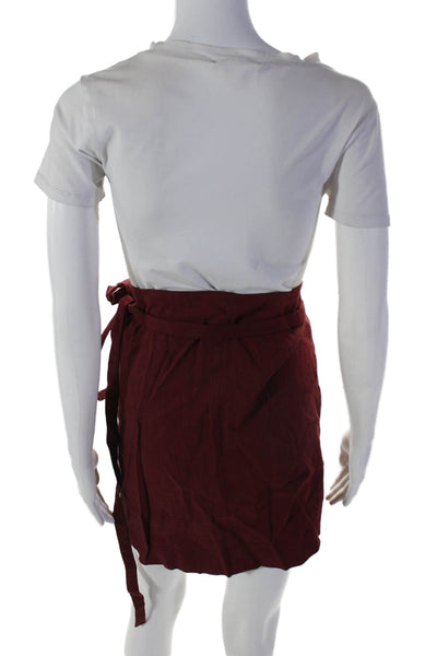 Etoile Isabel Marant Womens Dark Red Linen Mini Wrap Skirt Size 34