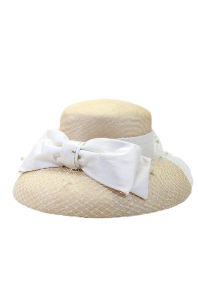 Suzanne Womens Natural Lace Bow Embellished Sun Hat Size OS