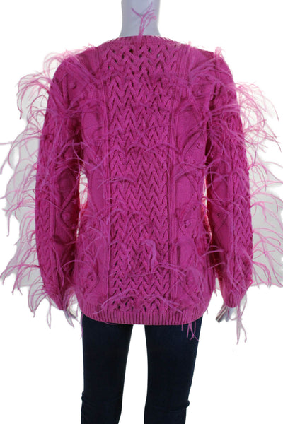 Valentino Womens Wool Pink Ostrich Feather Detail Crew Neck Sweater Top Size XS