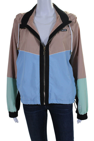 PE Nation Womens Blue Nude Combo Zip Up Hooded Long Sleeve Jacket Size S