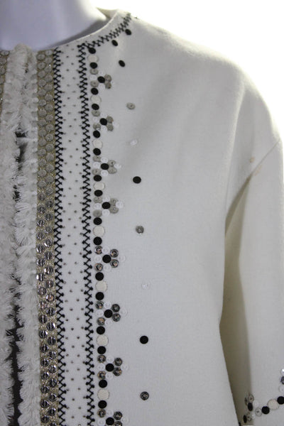 Valentino Womens White Sequins Detail Open Front 3/4 Sleeve Jacket Size M