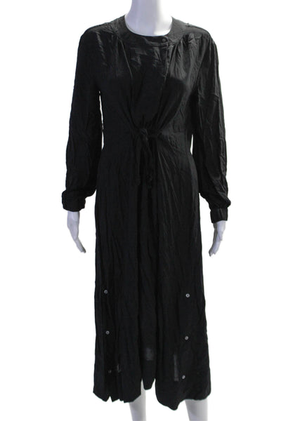 Soeur Womens Drawstring Waist Round Neck Long Sleeve Maxi Dress Black Size 38