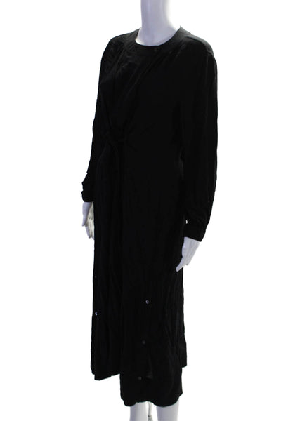 Soeur Womens Drawstring Waist Round Neck Long Sleeve Maxi Dress Black Size 38