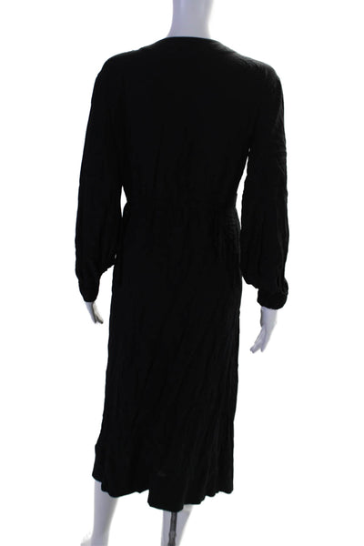 Soeur Womens Drawstring Waist Round Neck Long Sleeve Maxi Dress Black Size 38