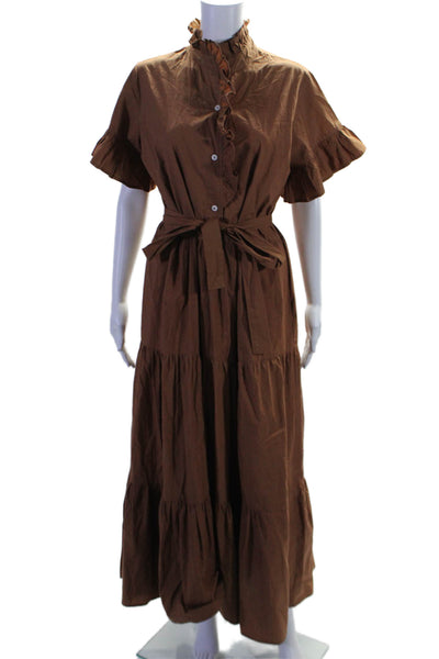 Mille Resort & Travel Womens Cotton Short Sleeve Maxi Dress Brown Size S