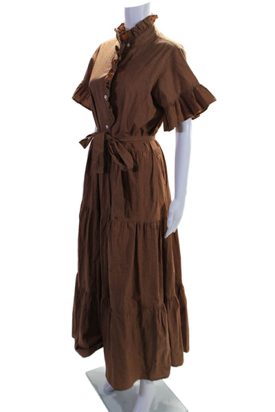 Mille Resort & Travel Womens Cotton Short Sleeve Maxi Dress Brown Size S