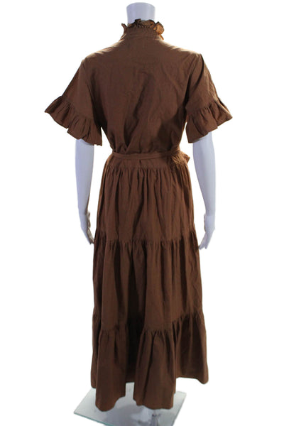 Mille Resort & Travel Womens Cotton Short Sleeve Maxi Dress Brown Size S