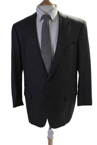 Ermenegildo Zegna Mens Plaid Two Button Blazer Black Blue Wool Size EUR 54