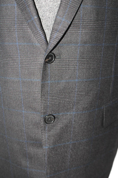 Ermenegildo Zegna Mens Plaid Two Button Blazer Black Blue Wool Size EUR 54