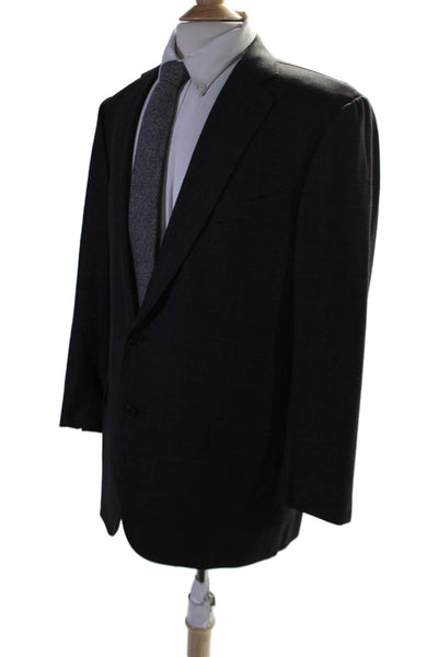 Ermenegildo Zegna Mens Plaid Two Button Blazer Black Blue Wool Size EUR 54