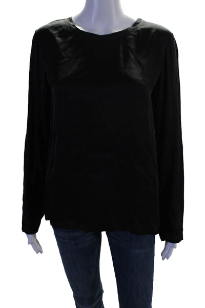 Nili Lotan Womens Round Neck Long Sleeve Blouse Black Size S