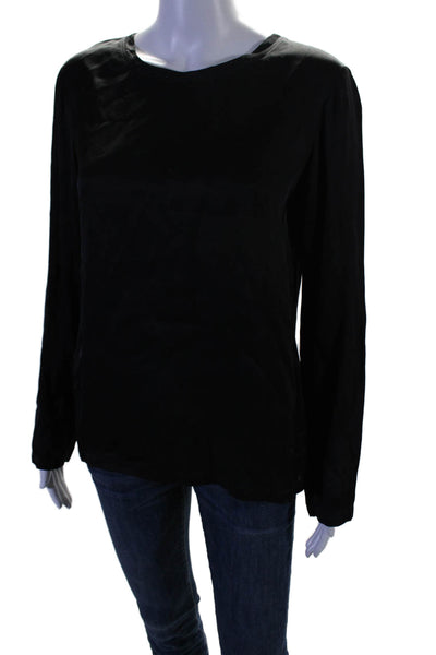 Nili Lotan Womens Round Neck Long Sleeve Blouse Black Size S