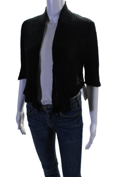 Eileen Fisher Womens Long Sleeve Crop Knitted Open Cardigan Black Size M