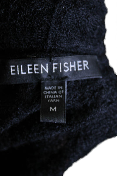 Eileen Fisher Womens Long Sleeve Crop Knitted Open Cardigan Black Size M