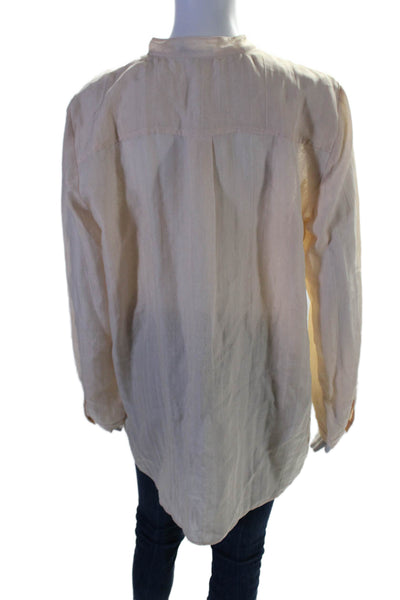 Eileen Fisher Womens Cotton Button Up Collar Blouse Nude Pink Size L