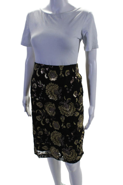 Garnet Hill Womens Textured Zip Sequenced Midi Pencil Skirt Black Size 12