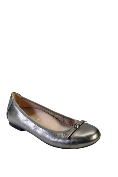 Vionic Womens Textured Bow Tie Front Slip On Metallic Flats Gray Size 9