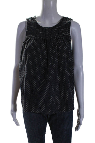 The Great Womens Cotton Dark Navy Polka Dot Pleated Sleeveless Blouse Top Size 2