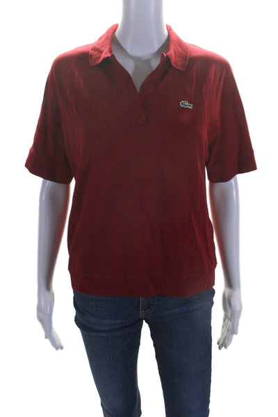 Lacoste Womens Solid Red Cotton Blend Collar Short Sleeve Polo Shirt Size S