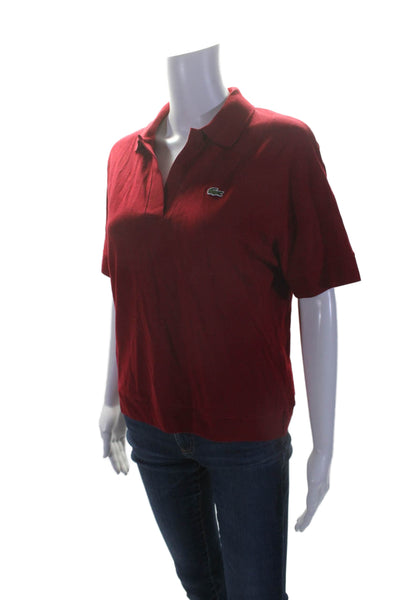 Lacoste Womens Solid Red Cotton Blend Collar Short Sleeve Polo Shirt Size S