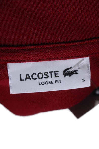 Lacoste Womens Solid Red Cotton Blend Collar Short Sleeve Polo Shirt Size S