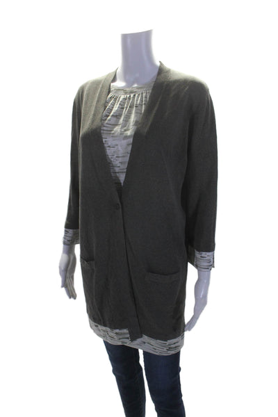 Amina Rubinacci Women's Short Sleeves Two Piece Sweater Set Gray Size 46