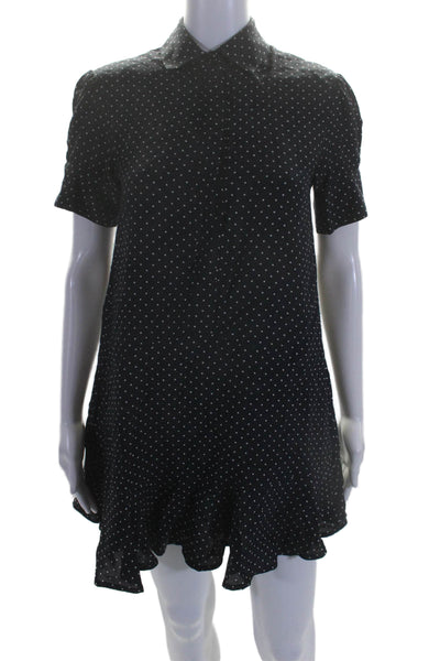 G. Womens V-neck Short Sleeve Button Polka Dotted Tier Dress Navy Size 0