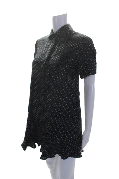 G. Womens V-neck Short Sleeve Button Polka Dotted Tier Dress Navy Size 0