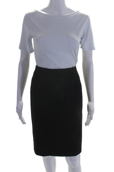 Theory Womens Wool Zip Slit Classic Mid Length Pencil Skirt Black Size 2