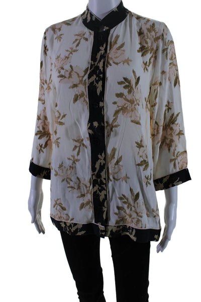 Ganni Womens Floral Round Neck Long Sleeve Button Up Blouse Top White Size 38