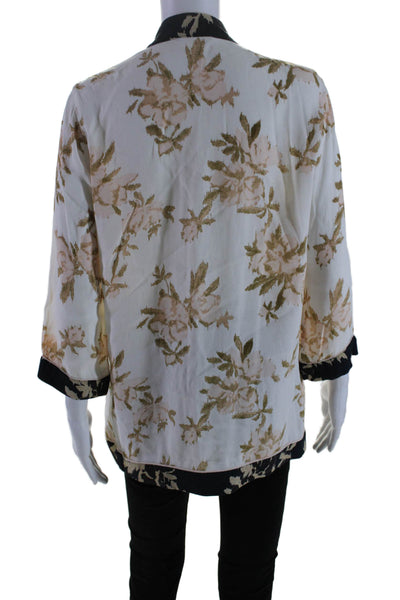 Ganni Womens Floral Round Neck Long Sleeve Button Up Blouse Top White Size 38