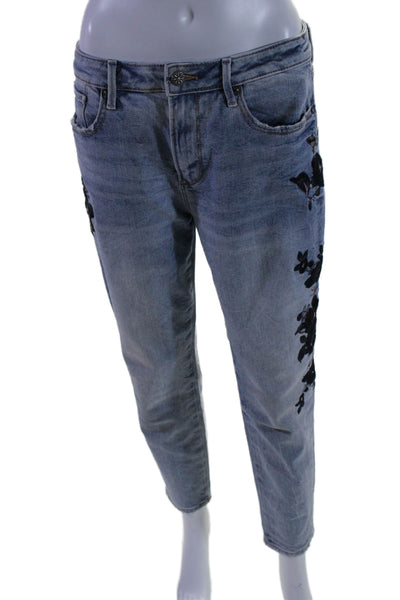 Driftwood Womens Floral Embroidered Skinny Leg Gizelle Jeans Blue Size 28