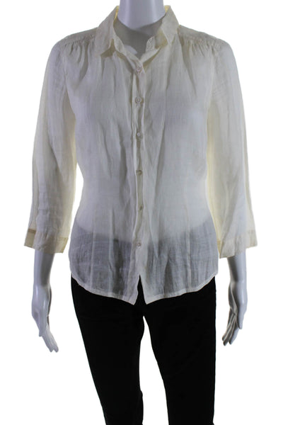 DKNY Womens Long Sleeve Lightweight Button Down Collared Blouse Cream Size 6