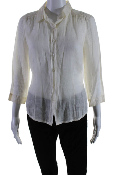 DKNY Womens Long Sleeve Lightweight Button Down Collared Blouse Cream Size 6