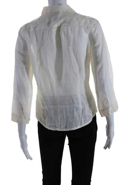 DKNY Womens Long Sleeve Lightweight Button Down Collared Blouse Cream Size 6