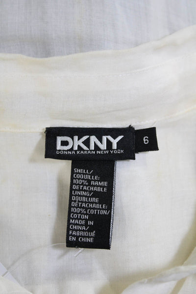 DKNY Womens Long Sleeve Lightweight Button Down Collared Blouse Cream Size 6