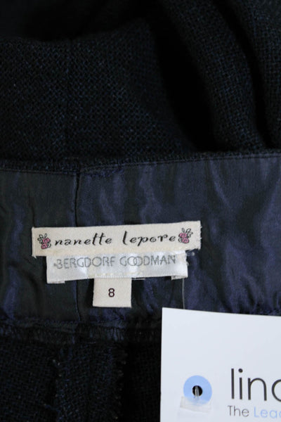 Nanette Lepore Womens Mid Rise Flat Front Straight Leg Trousers Navy Size 8