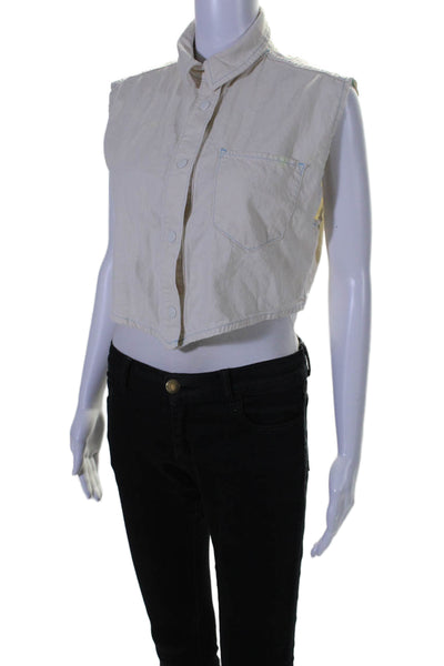 Triarchy Womens Cotton White Collar Button Front Sleeveless Shirt Size XS