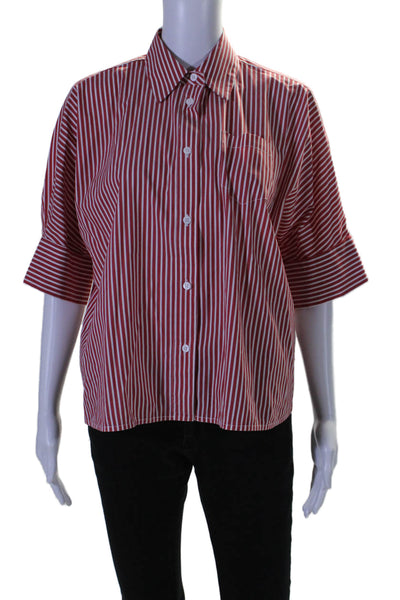 Meimeij Womens Cotton Blend Red Striped Collar Button Down Boxy Shirt Size 38